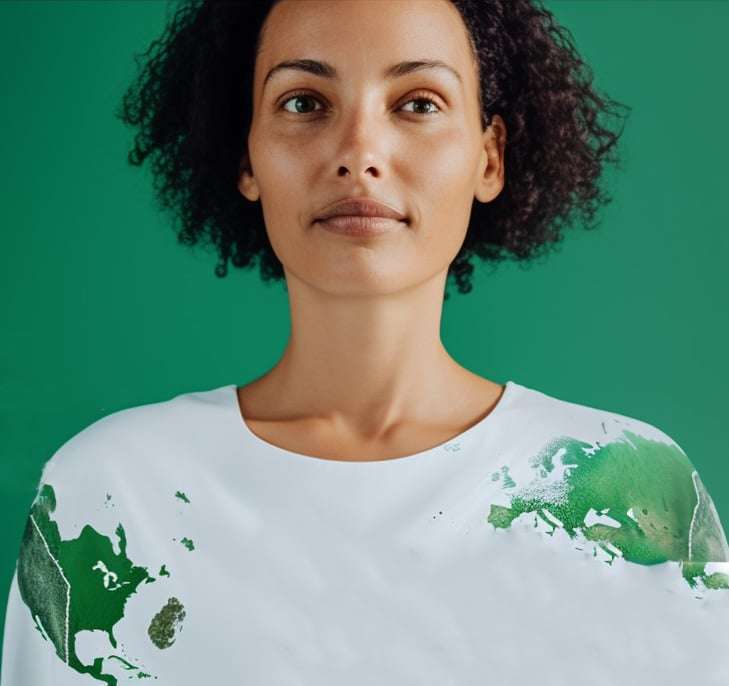 Une femme avec la planète sur son tee-shirt